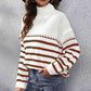 KnittedEmporium Striped Turtleneck Drop Shoulder Sweater