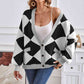 Geometric Lantern Sleeve Cardigan with Pockets