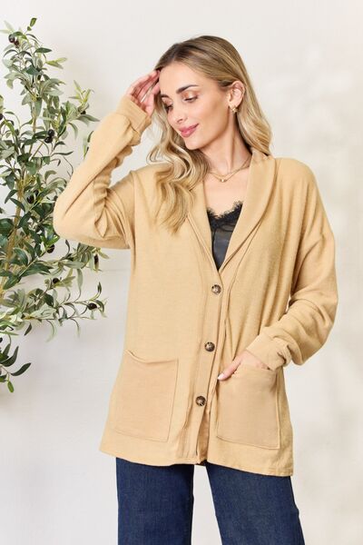 Heimish Full Size Button Up Mustard Yellow Long Sleeve Cardigan