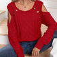 KnittedEmporium Decorative Button Cold-Shoulder Sweater