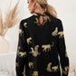 Leopard Graphic Mock Neck Puff Sleeve Blouse