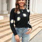 Malibu Dreams Flower Pattern Round Neck Short Sleeve Pullover Sweater