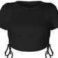 Round Neck Short Sleeve Drawstring Tee