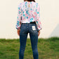 Floral Smocked Balloon Sleeve Round Neck Blouse