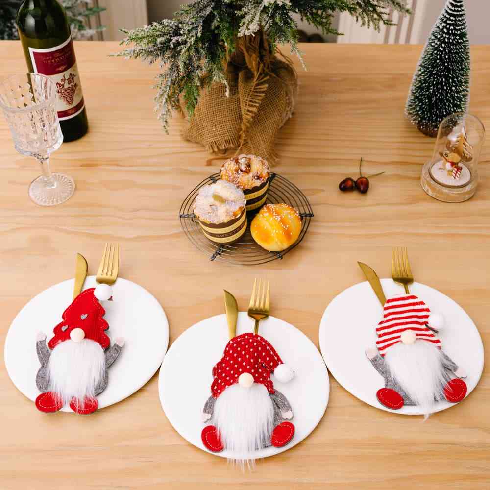 Christmas 3-Piece Faceless Gnome Cutlery Holders