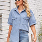 Women's Collared Neck Short Sleeve Denim Jacket