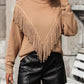 Turtle Neck Tassel Front Long Sleeve Pullover Sweater