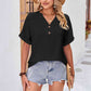 Buttoned Notched Neck Eyelet Top