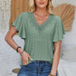 Eyelet Applique V-Neck Cap Sleeve T-Shirt