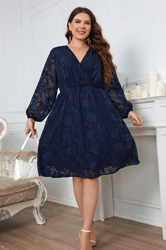 IdeationJovial Plus Size Surplice Neck Balloon Sleeve Dress