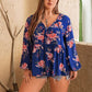 Plus Size Printed Tie Neck Balloon Sleeve Blouse