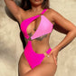 SOSASSY Hot Pink One-Shoulder Cutout Ring Detail One-Piece Swimsuit