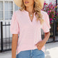 Eyelet Notched Puff Sleeve T-Shirt