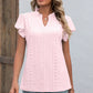 Eyelet Notched Flutter Sleeve T-Shirt