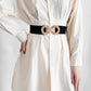 Women's Geometric Buckle Elastic Wide Belt