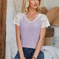Eyelet V-Neck Lace Short Sleeve T-Shirt