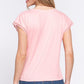 ACTIVE BASIC Lace Trim V-Neck Short Sleeve Ribbed Top