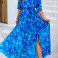 Printed Tied Half Sleeve Slit Dress