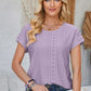 Eyelet Round Neck Rolled Short Sleeve T-Shirt
