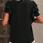 Ruffled Notched Short Sleeve Blouse