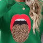 Leopard Lip Graphic Round Neck Sweatshirt