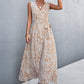 Full Size Printed V-Neck Tie Waist Maxi Dress