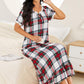 Full Size Plaid Lace Trim Ruffle Hem Night Dress