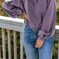 Full Size Quarter-Snap Collared Lantern Sleeve Sweatshirt