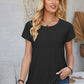 Eyelet Round Neck Rolled Short Sleeve T-Shirt