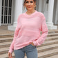 Hannah&Mea Round Neck Openwork Long Sleeve Pullover Sweater
