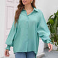 High-Low Collared Neck Lantern Sleeve Shirt