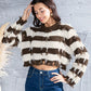 Striped Fringe Round Neck Sweater