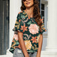 Women's Floral Ruffled Flounce Sleeve Blouse