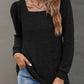 Full Size Heathered Square Neck Long Sleeve T-Shirt