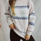 CozyWonders Geometric Mock Neck Dropped Shoulder Sweater