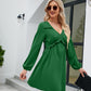 SO YOU Full Size Frill Trim V-Neck Long Sleeve Dress