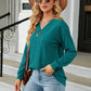 Full Size Decorative Button V-Neck Long Sleeve T-Shirt