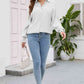 High-Low Collared Neck Lantern Sleeve Shirt