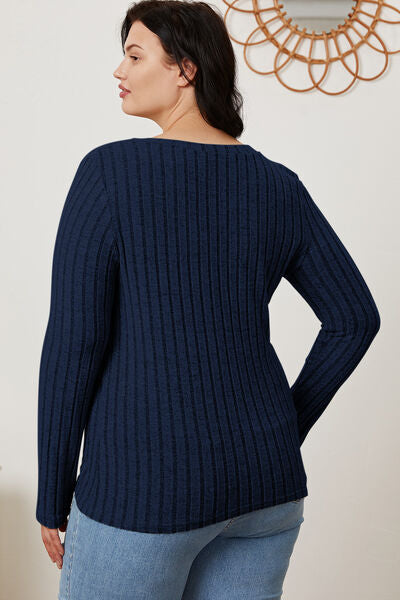Basic Bae Full Size Ribbed V-Neck Long Sleeve T-Shirt *