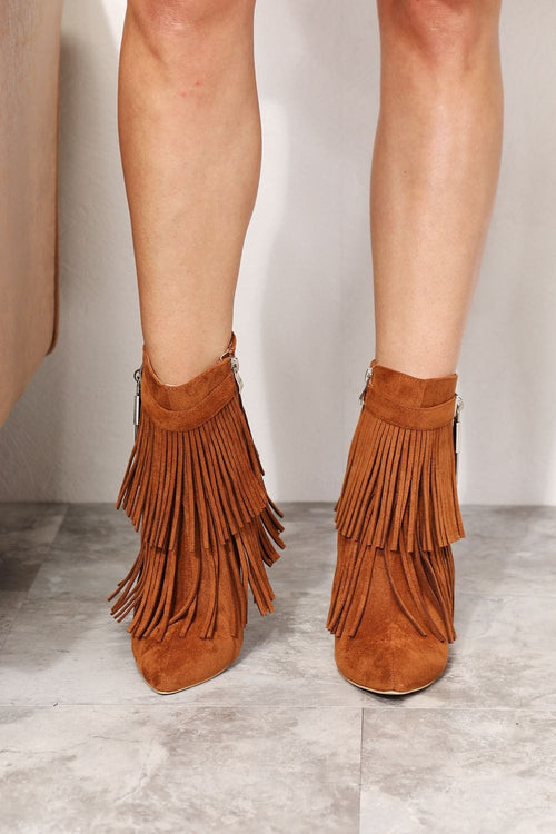 Legend Women's Tassel Wedge Heel Ochre Ankle Boots *