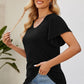 Smocked Round Neck Flutter Sleeve T-Shirt