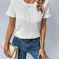 Eyelet Round Neck Short Sleeve T-Shirt