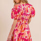 BiBi Floral V-Neck Puff Sleeve Mini Dress - Brand BiBi