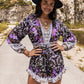 Printed Frill Half Button Balloon Sleeve Romper