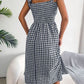 Frill Plaid Square Neck Midi Dress