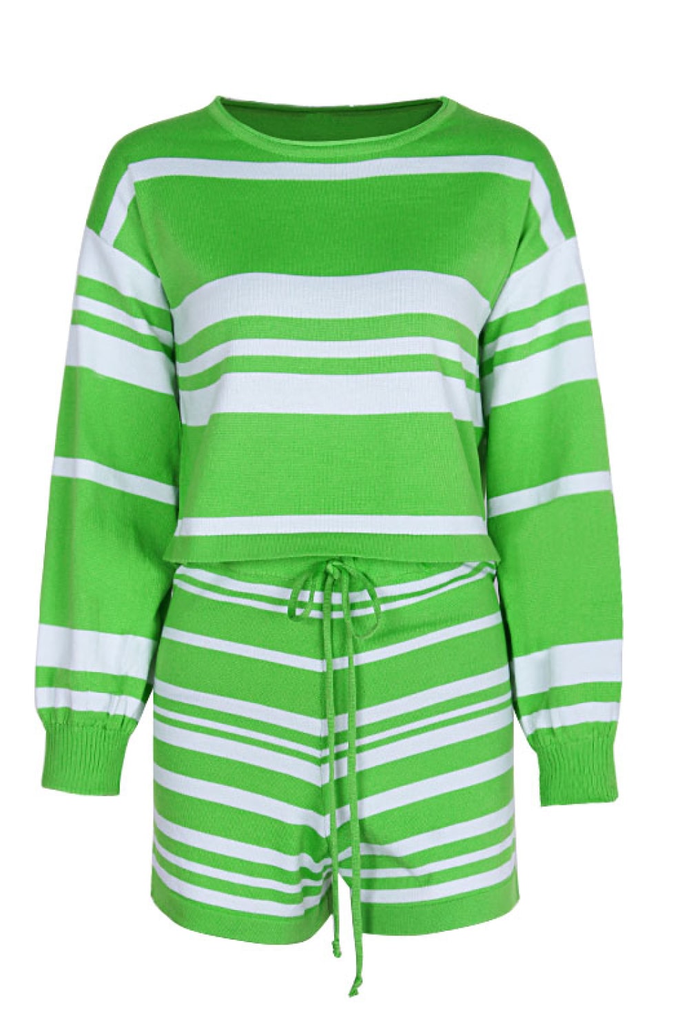 Women's SoBeautiful Striped Lantern Sleeve Knit Top and Drawstring Shorts Set