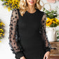 SOSPRING Full Size Textured Applique Long Sleeve Blouse