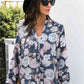 Floral Print Navy Mock Neck Button Front Shirt