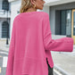 High-Low Slit Round Neck Long Sleeve Sweater