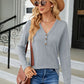Full Size Cable-Knit Long Sleeve V-Neck T-Shirt